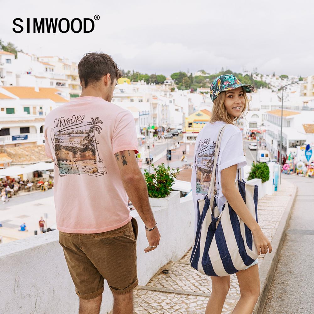 SIMWOOD 2020 summer new lanscape digital print t-shirt men vintage 100% cotton breathable plus size tops matching couple t shirt