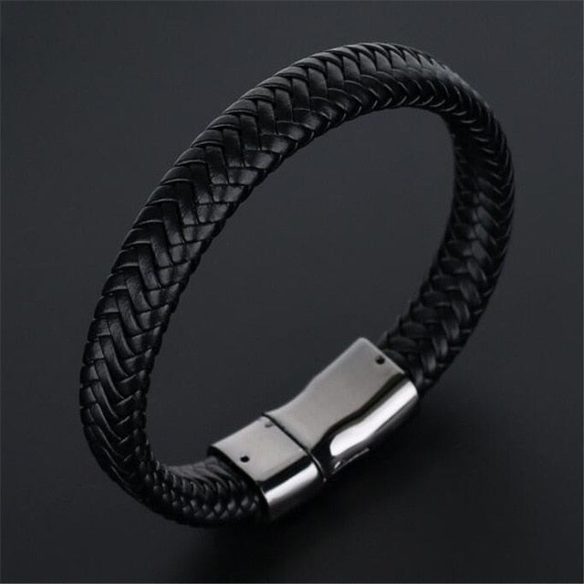 Trendy Genuine Leather Bracelets Men Stainless Steel Multilayer Braided Rope Bracelets for Male