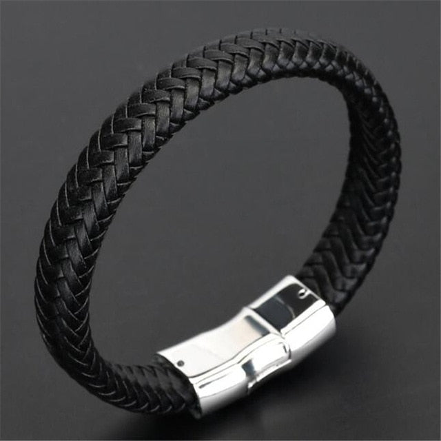 Trendy Genuine Leather Bracelets Men Stainless Steel Multilayer Braided Rope Bracelets for Male