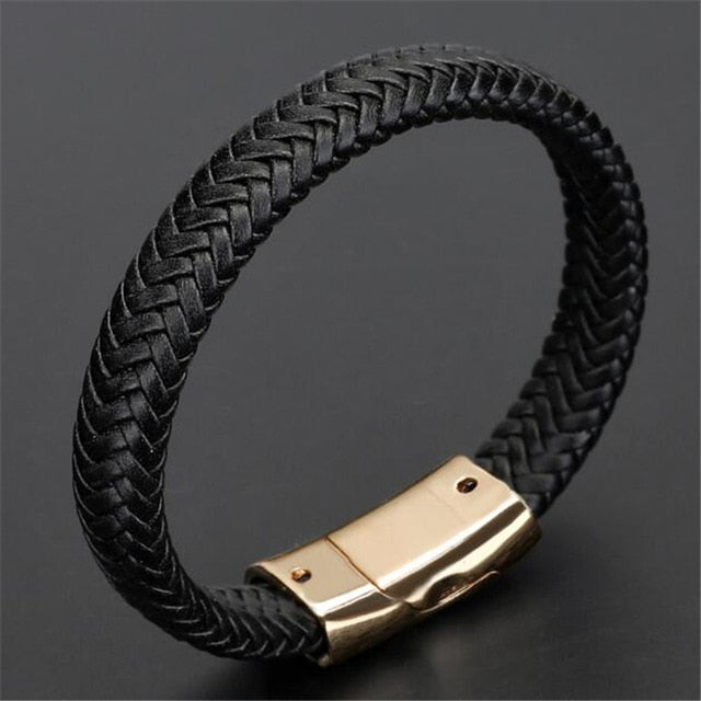 Trendy Genuine Leather Bracelets Men Stainless Steel Multilayer Braided Rope Bracelets for Male