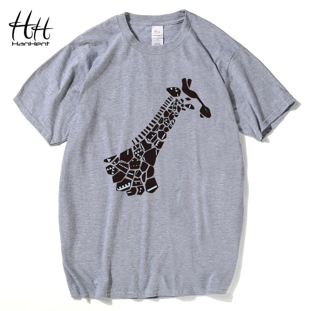 T-Shirts HanHent Cool Giraffe 3D T Shirt Men Originality Cute Good Quality Cotton