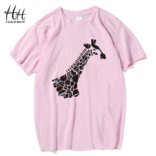 T-Shirts HanHent Cool Giraffe 3D T Shirt Men Originality Cute Good Quality Cotton