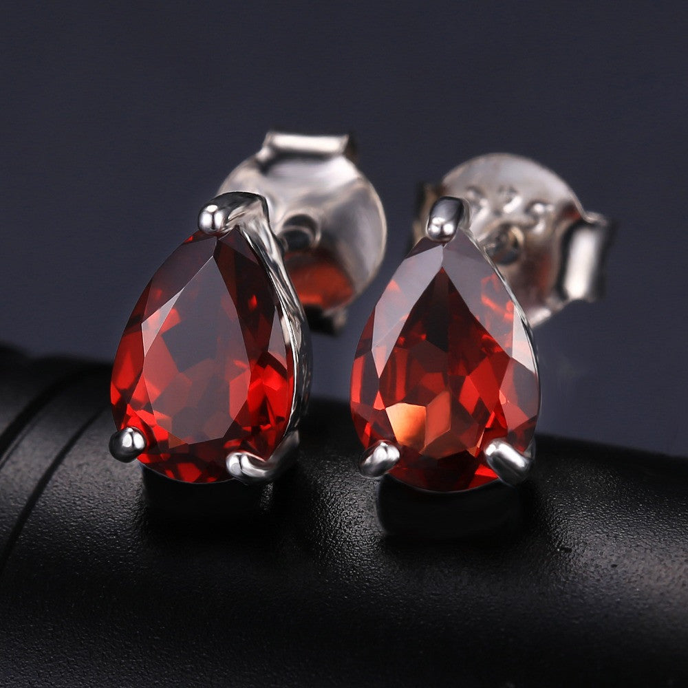 Earrings JewelryPalace Pear 1.8ct Natural Red Garnet Birthstone Stud 925 Sterling Silver