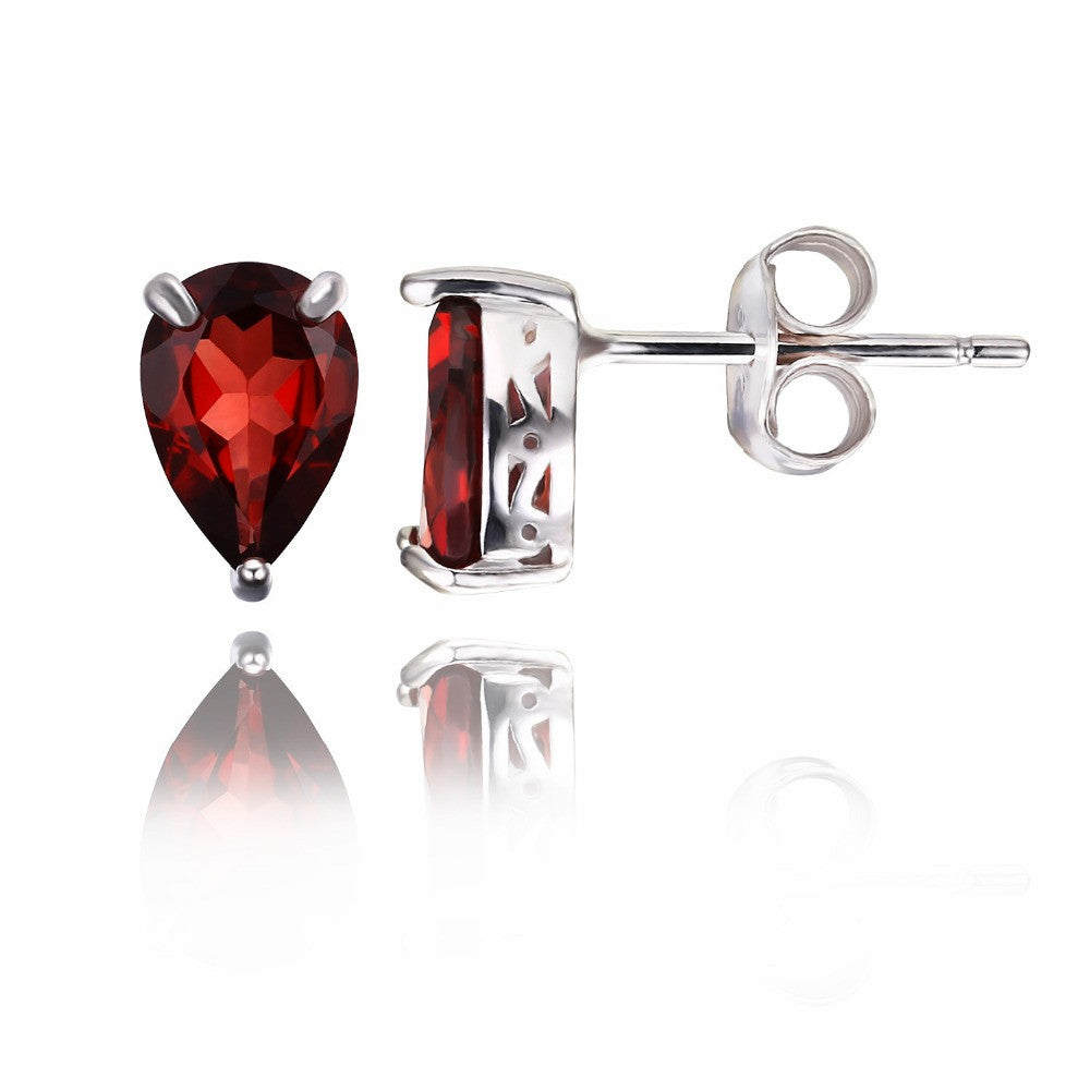 Earrings JewelryPalace Pear 1.8ct Natural Red Garnet Birthstone Stud 925 Sterling Silver