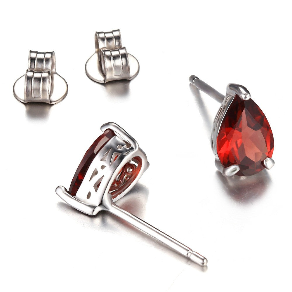 Earrings JewelryPalace Pear 1.8ct Natural Red Garnet Birthstone Stud 925 Sterling Silver