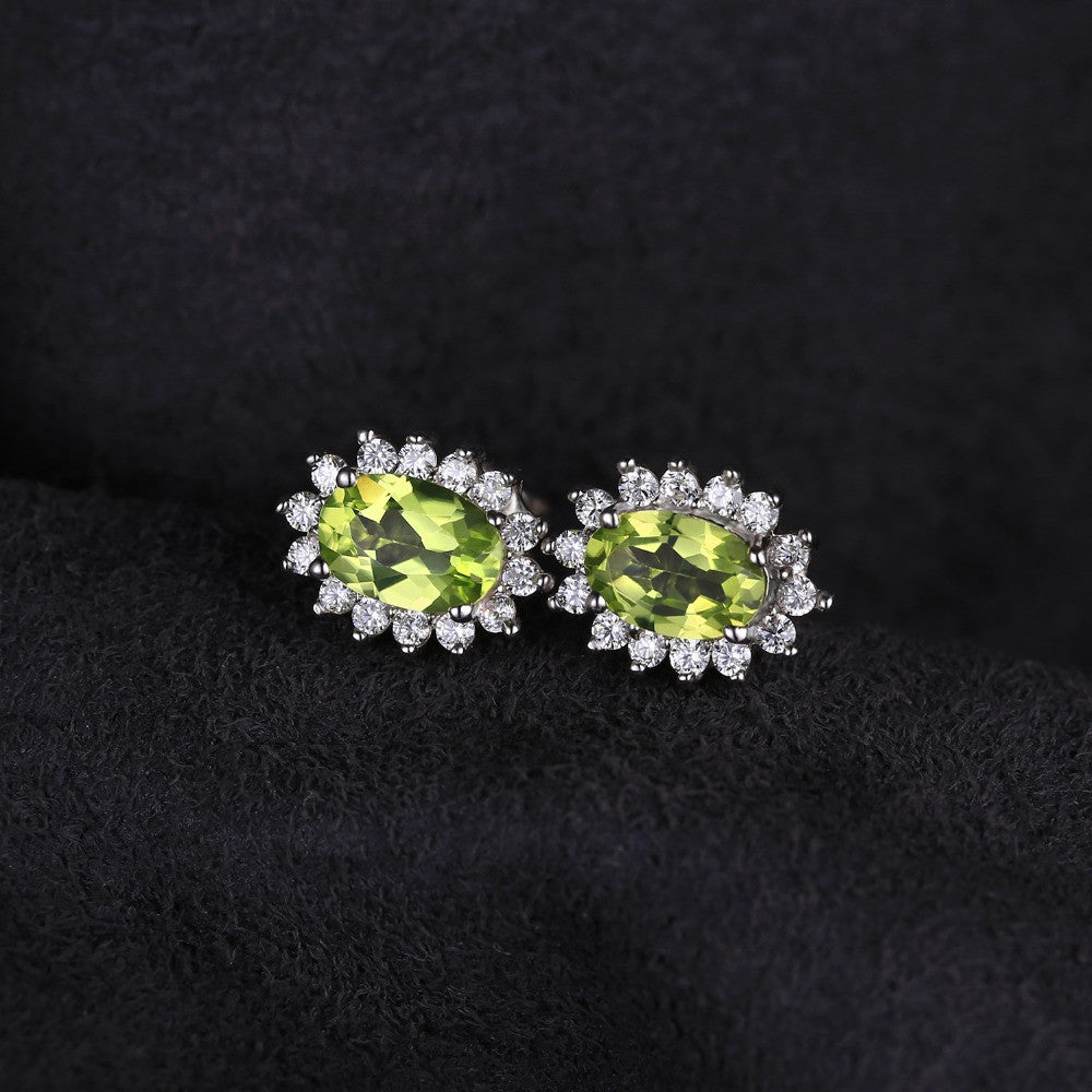 Earrings Jewelrypalace Princess Diana William Kate 1.2ct Natural Peridot Halo Stud  925 Sterling Silver