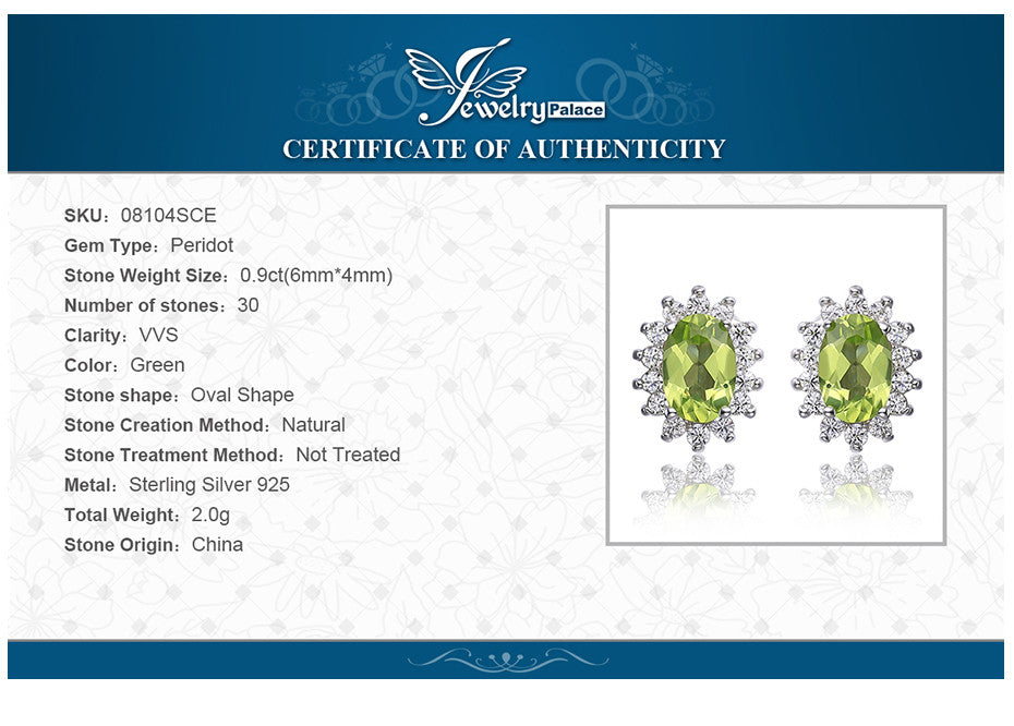 Earrings Jewelrypalace Princess Diana William Kate 1.2ct Natural Peridot Halo Stud  925 Sterling Silver