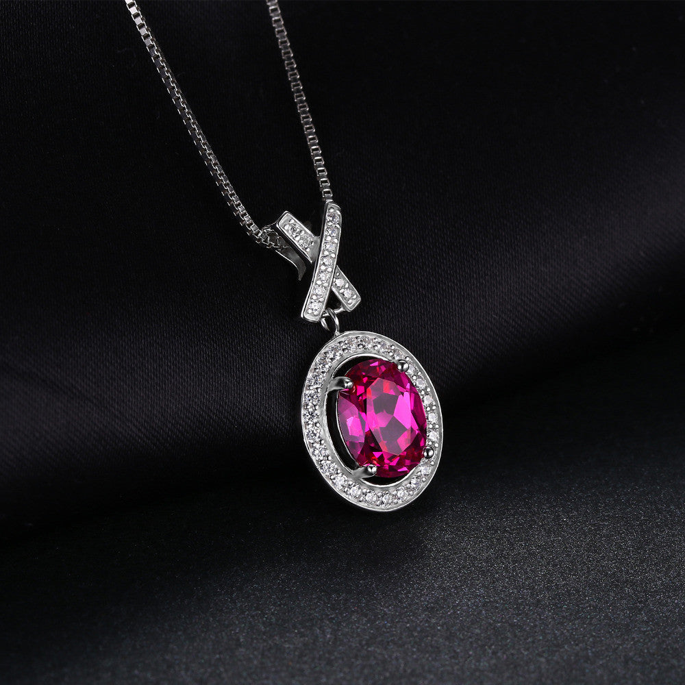 Pendant 2.7ct Oval Created Pink Sapphire Pendant 925 Sterling Silver Without a Chain