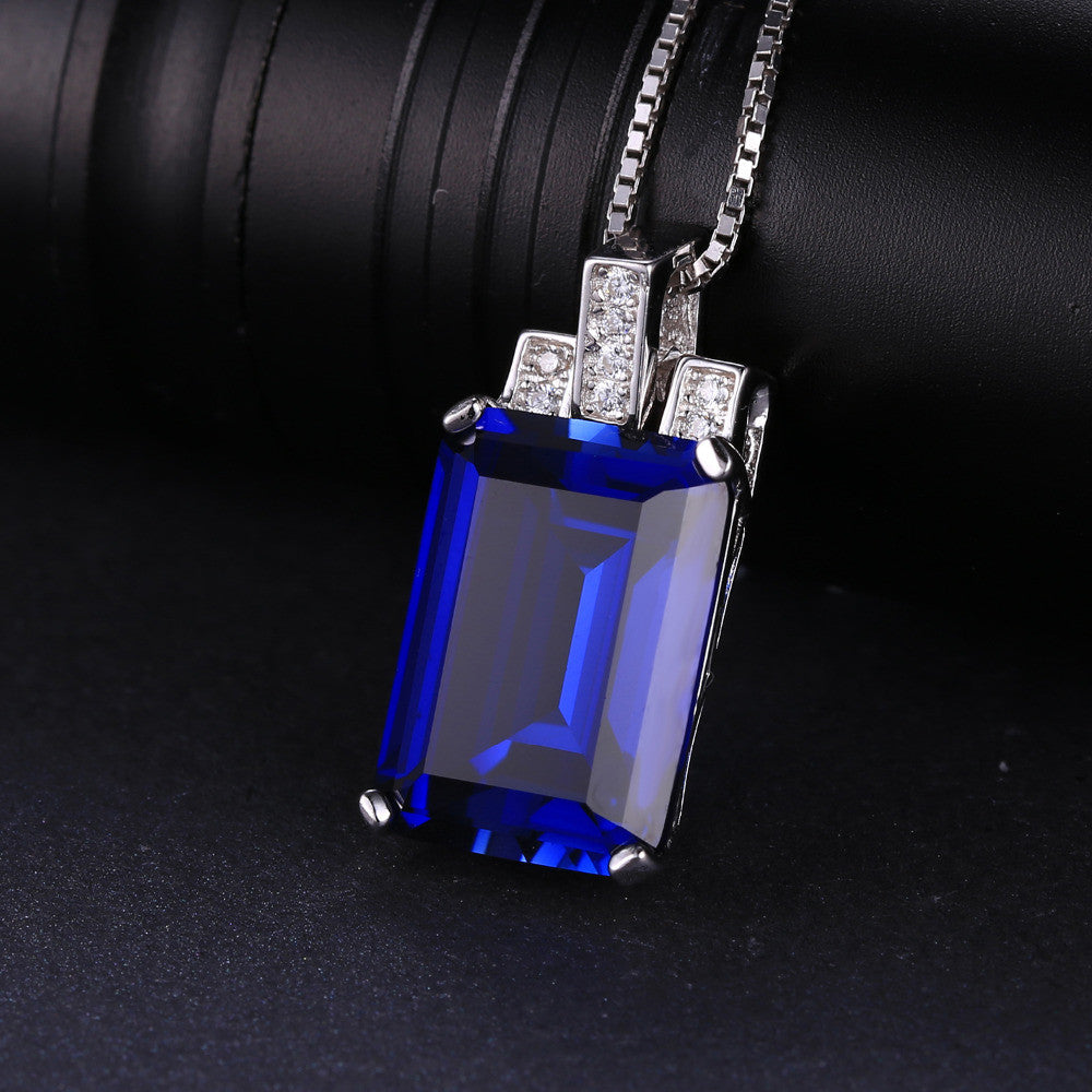 Pendants 9.4ct Created Blue Sapphire Pendant Luxury Emerald Cut Genuine 925 Sterling Silver without chain