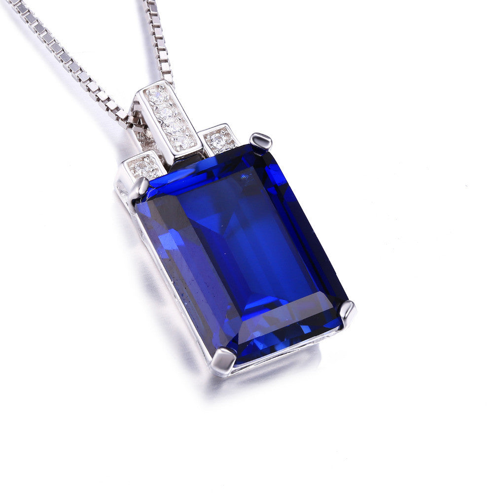 Pendants 9.4ct Created Blue Sapphire Pendant Luxury Emerald Cut Genuine 925 Sterling Silver without chain