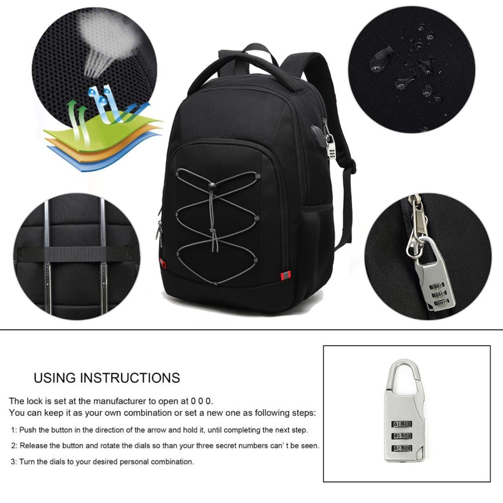 XQXA Business Travel Backpack Women Men Laptop With Anti-theft Lock USb Charging Port