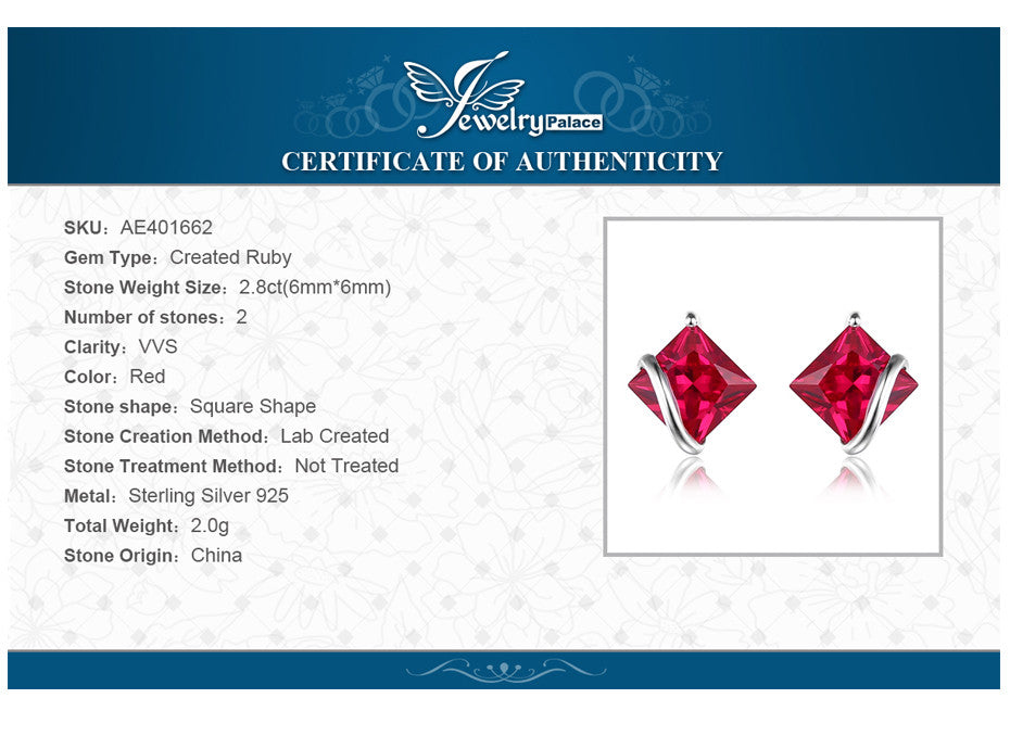 Earrings 2.8ct Created Red Ruby Stud Earrings Charm 925 Sterling Silver