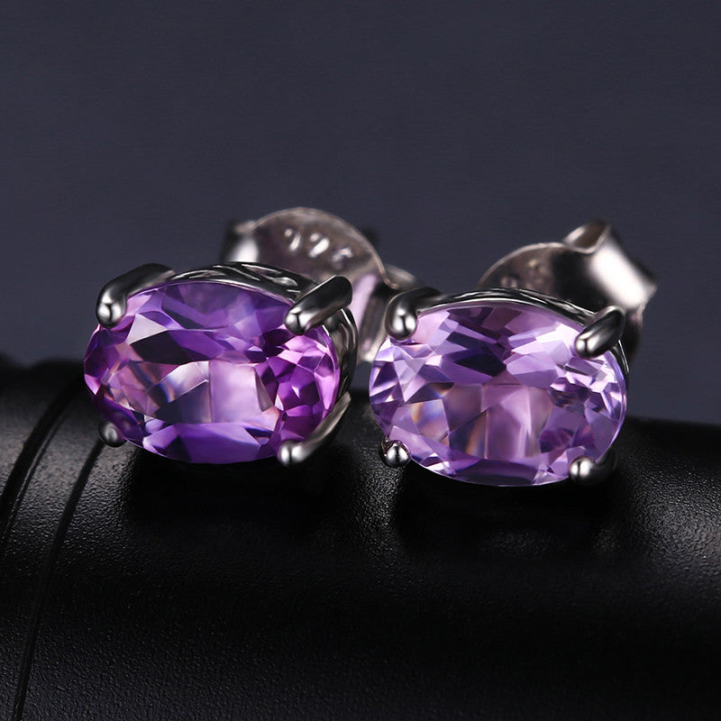 Earrings 1.4ct Natural Purple Amethyst Birthstone Stud Pure 925 Sterling Silver