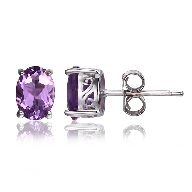 Earrings 1.4ct Natural Purple Amethyst Birthstone Stud Pure 925 Sterling Silver