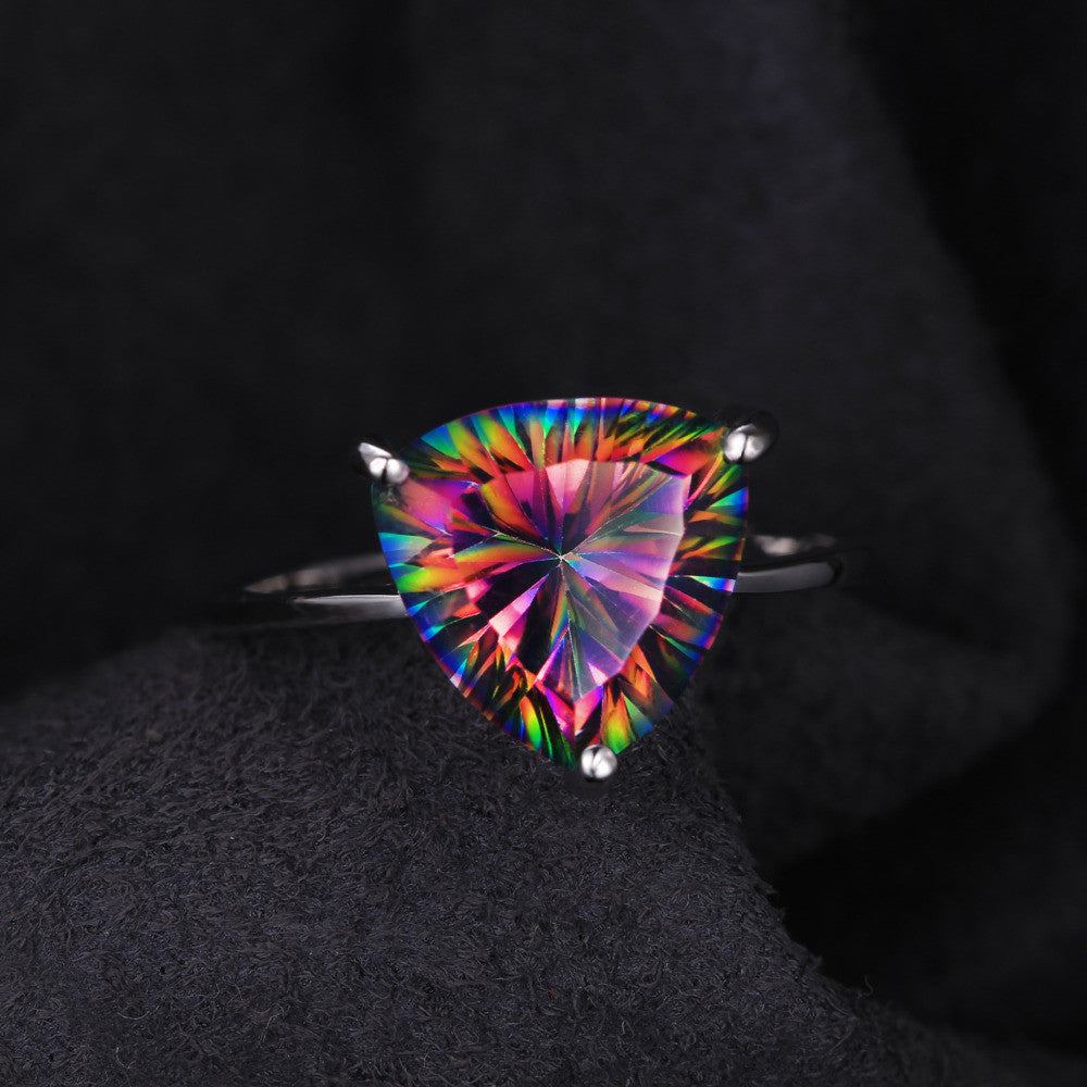 Ring Rainbow Topaz Solid Pure 925 Sterling Silver Women Vintage