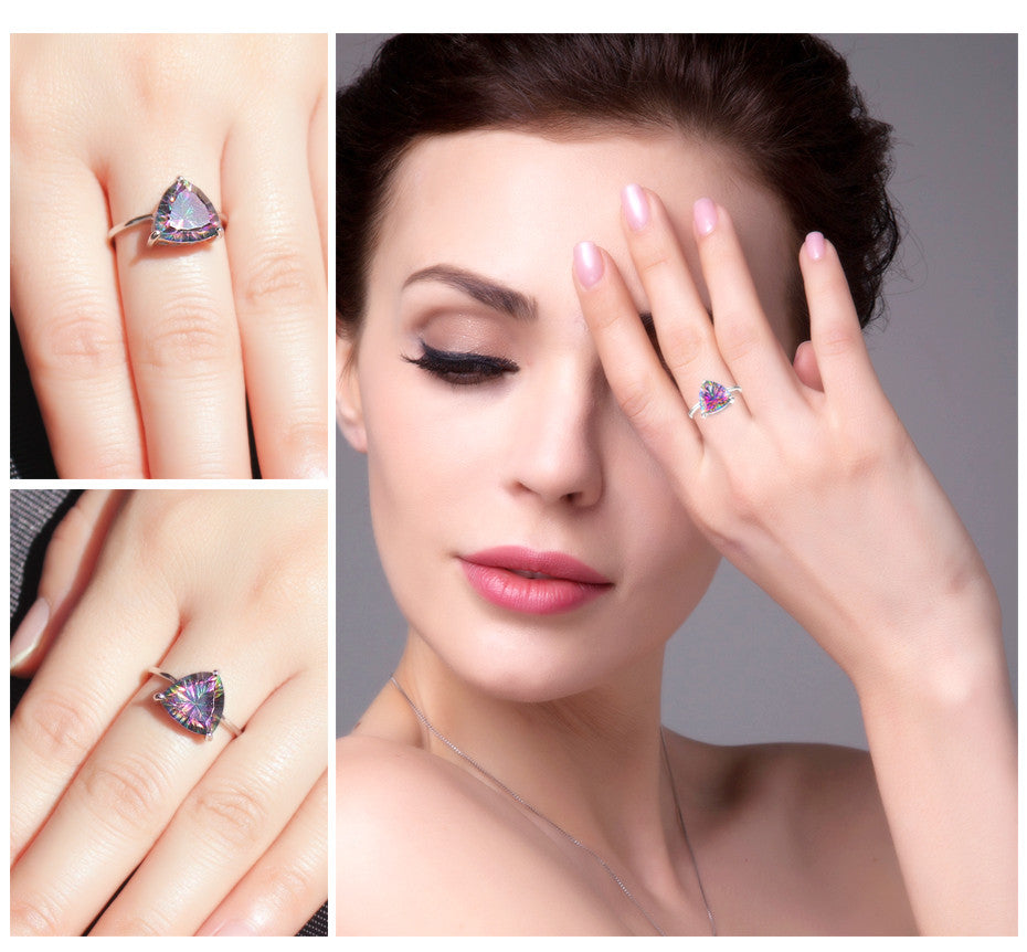 Ring Rainbow Topaz Solid Pure 925 Sterling Silver Women Vintage