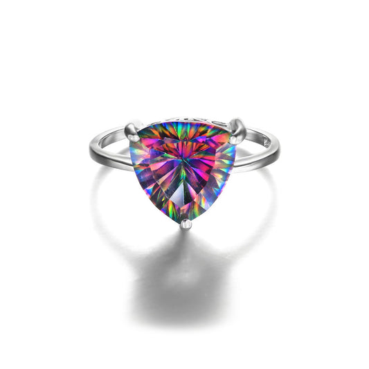 Ring Rainbow Topaz Solid Pure 925 Sterling Silver Women Vintage