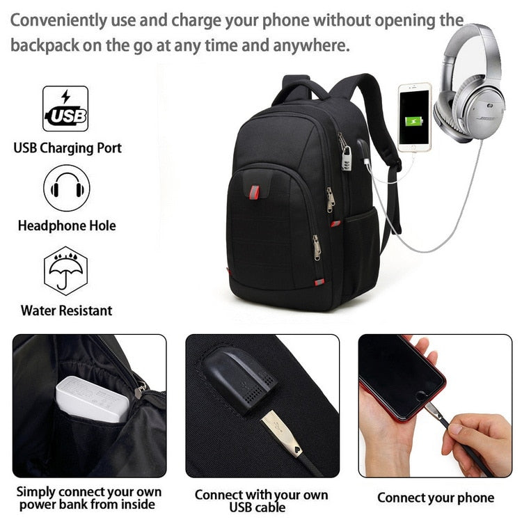 XQXA Unisex 30L Business Laptop Backpack Men Teenagers School With USB Charging