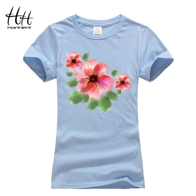 T Shirt Hanhent Women Flowers Printed High Quality