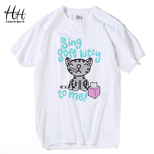 T-shirts HanHent Fashion Shirts Soft Kitty Funny Men Cotton T Shirts Unisex Love cats