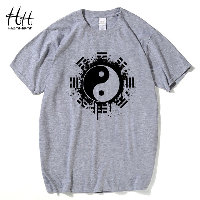 T-Shirts HanHent Summer  Men Tai Chi Ink Ying Yang Tshirt Printed Cotton Clothing