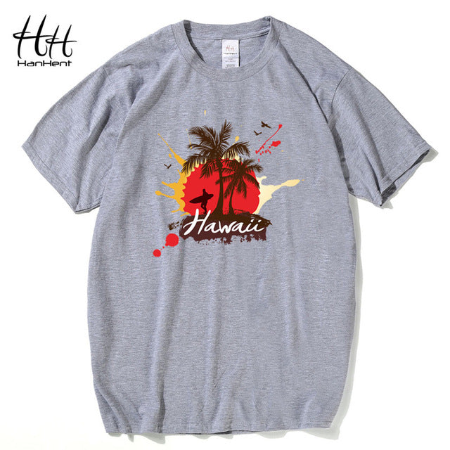 T-Shirts Hanhent Hawaii Coconut Trees Man Summer Short Sleeve Cotton New