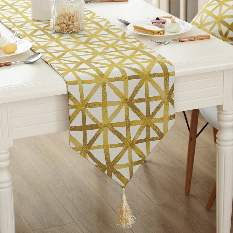 Yellow Geometric Table Runner Simple Printed Dust Proof Polyester Runners Home Party Wedding Decoration Table Covers Pa.an