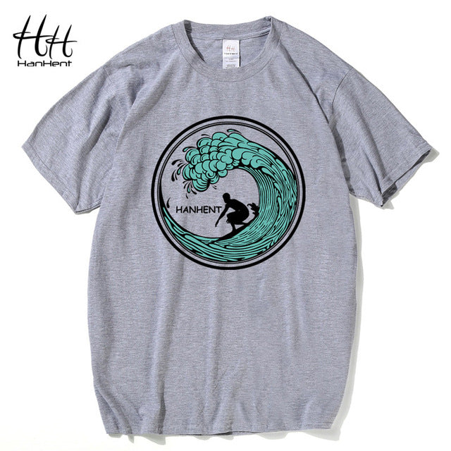 T-shirts HanHent New Design Waves Men's Cotton Short Sleeve Summer Tee shirts Beach