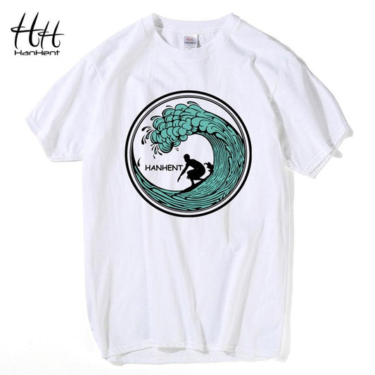 T-shirts HanHent New Design Waves Men's Cotton Short Sleeve Summer Tee shirts Beach