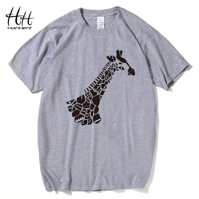 T-Shirts HanHent Cool Giraffe 3D T Shirt Men Originality Cute Good Quality Cotton