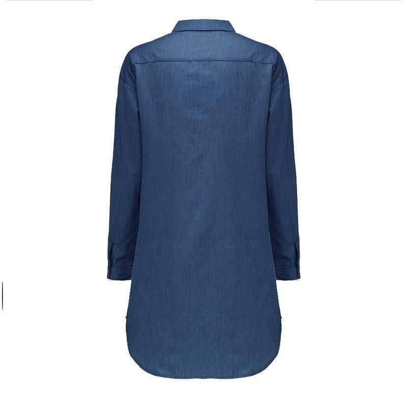 ZANZEA Women Denim Dress 2017 Autumn Casual Loose Long Sleeve Button Shirt Dresses Mini Vestidos Long Tops Blouses Plus Size