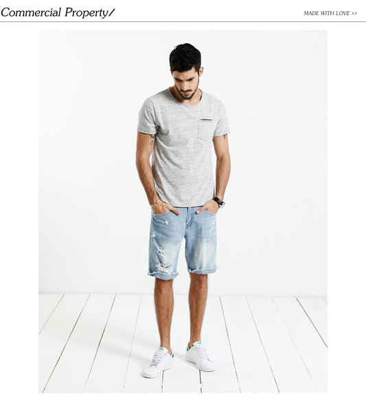 SIMWOOD T Shirt Men O neck Curl Hem Pocket Slim Fit