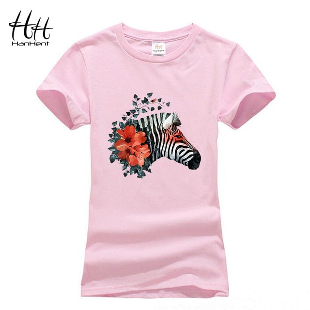 T-Shirts Hanhent Women Fashion Stripe Horse Printed Zebra Woman Casual Girls