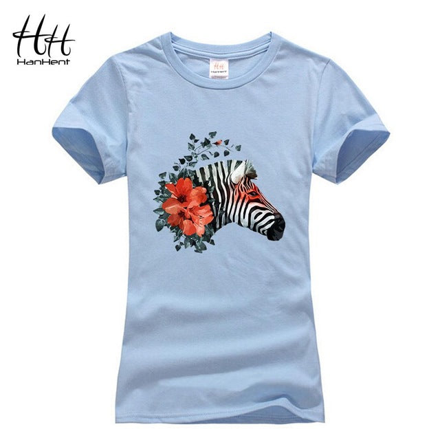 T-Shirts Hanhent Women Fashion Stripe Horse Printed Zebra Woman Casual Girls