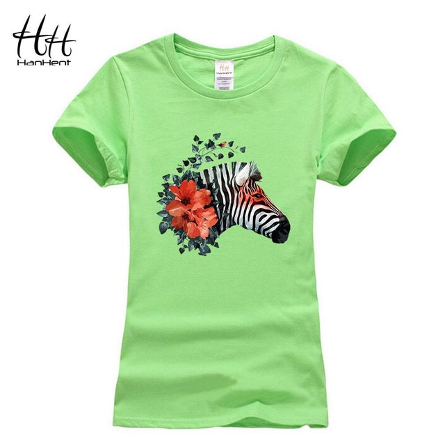 T-Shirts Hanhent Women Fashion Stripe Horse Printed Zebra Woman Casual Girls