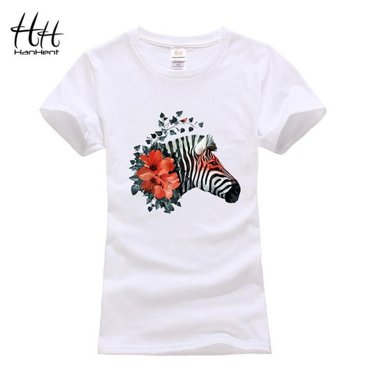 T-Shirts Hanhent Women Fashion Stripe Horse Printed Zebra Woman Casual Girls