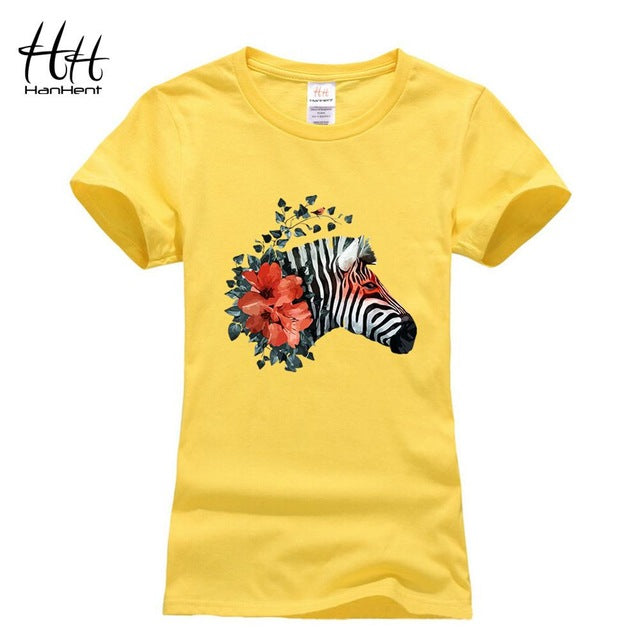 T-Shirts Hanhent Women Fashion Stripe Horse Printed Zebra Woman Casual Girls