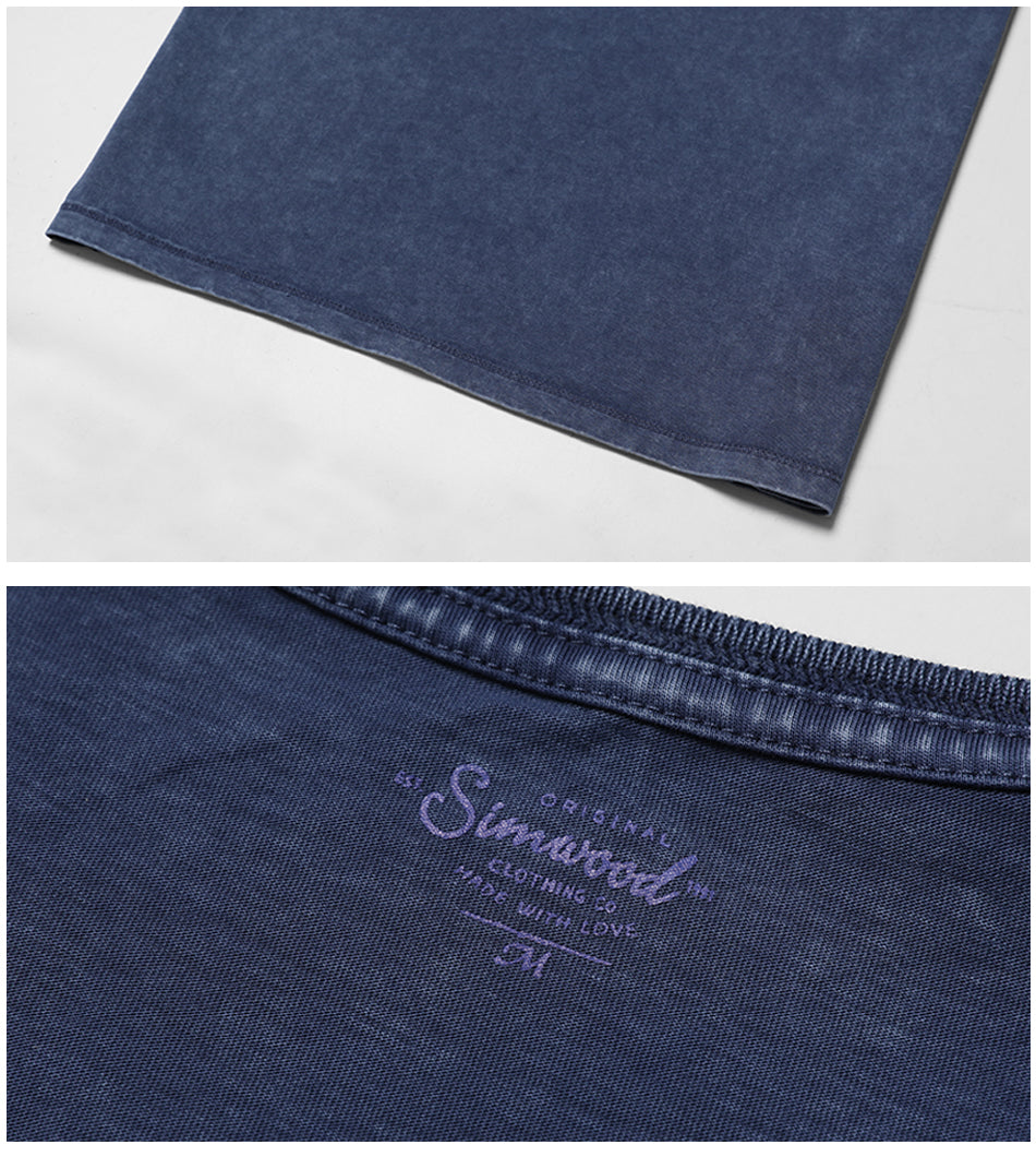 SIMWOOD T Shirt Men 100% Pure Cotton Vintage Letter embroidered  Slim Fit Tops Brand Clothing TD1152