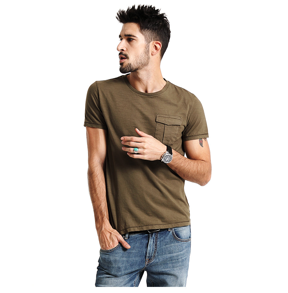 SIMWOOD T Shirts Men 100% Pure Cotton Pocket