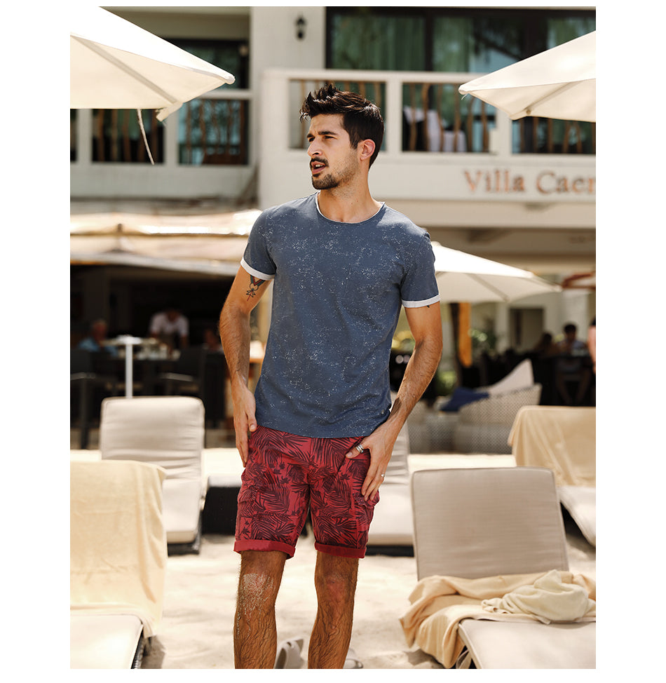 SIMWOOD T Shirt Men Print White dot Curl Hem Slim Fit Fashion 100% Pure Cotton