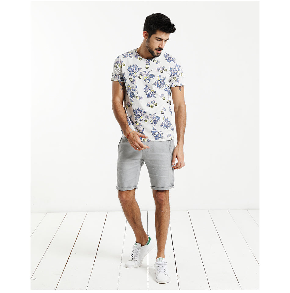 SIMWOOD T Shirt Men Floral Hawaiian 100% Pure Cotton