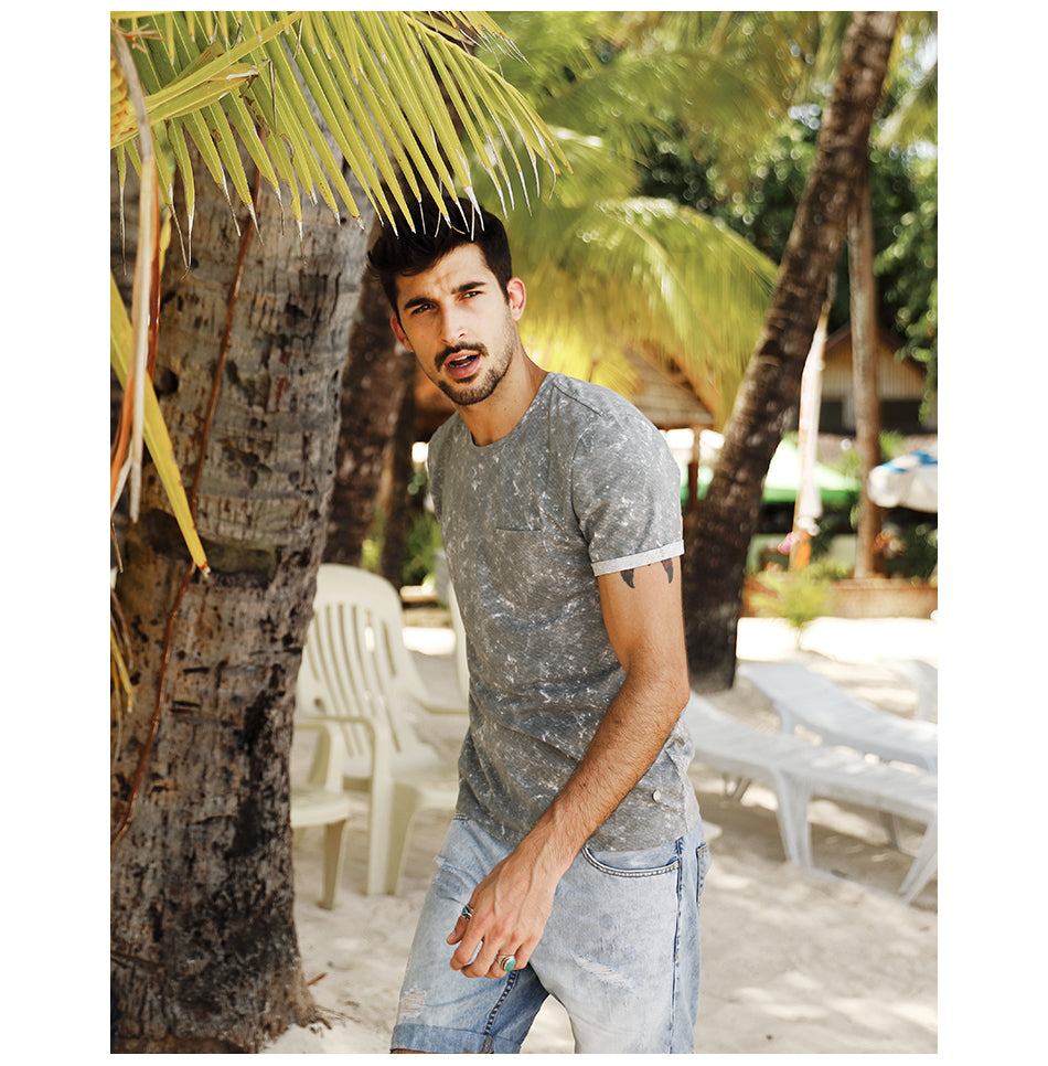 SIMWOOD T Shirt Men Marble 100% Pure Cotton Fashion Tops Brand Clothing