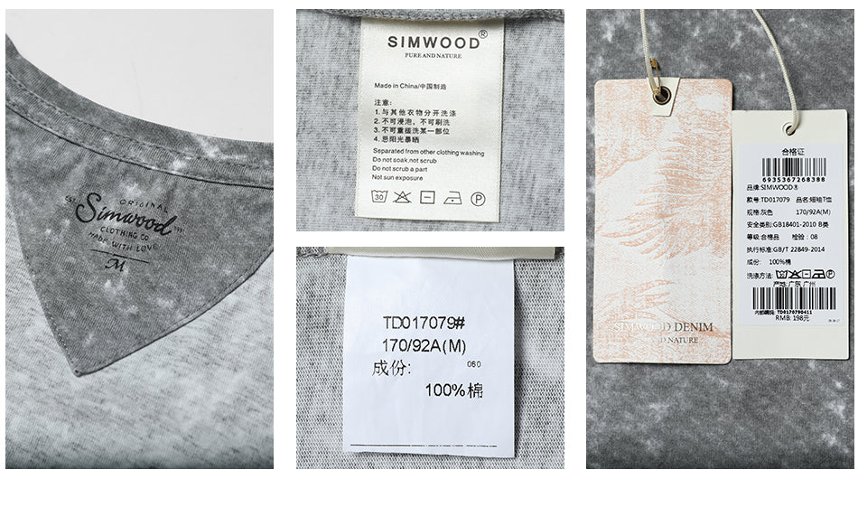 SIMWOOD T Shirt Men Marble 100% Pure Cotton Fashion Tops Brand Clothing
