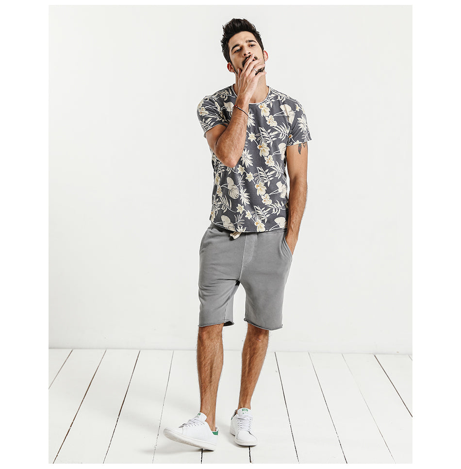 SIMWOOD T Shirt Men Slim Fit 100% Pure Cotton Print Floral Brand Clothing Plus Size