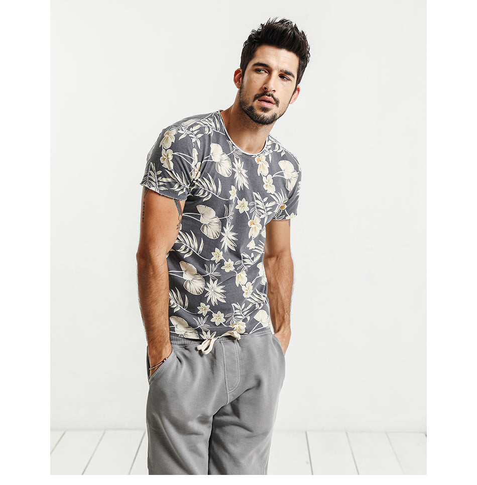 SIMWOOD T Shirt Men Slim Fit 100% Pure Cotton Print Floral Brand Clothing Plus Size