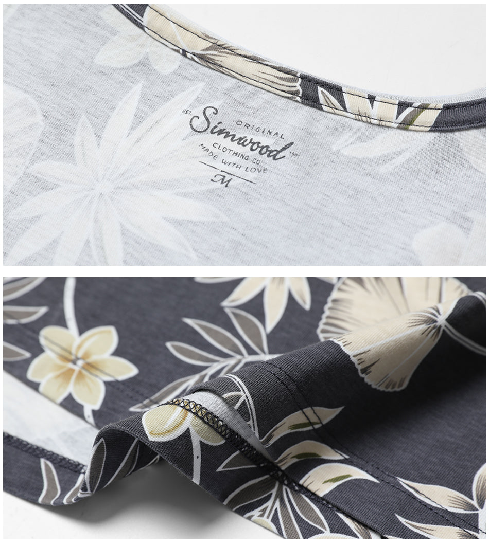SIMWOOD T Shirt Men Slim Fit 100% Pure Cotton Print Floral Brand Clothing Plus Size