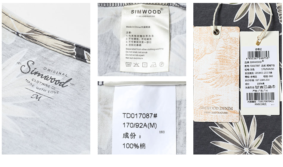 SIMWOOD T Shirt Men Slim Fit 100% Pure Cotton Print Floral Brand Clothing Plus Size