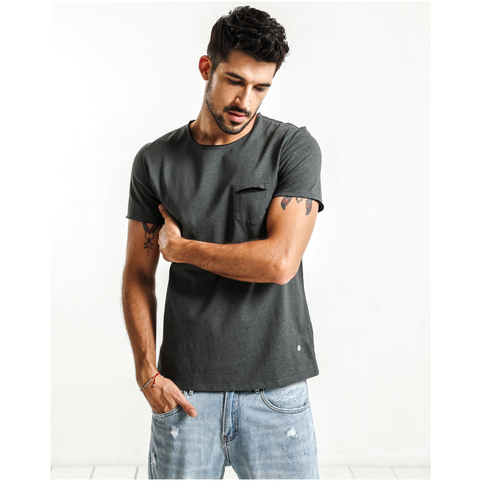 SIMWOOD T Shirts Men 100% Pure Cotton O-neck Brand Clothing Slim Fit Plus Size