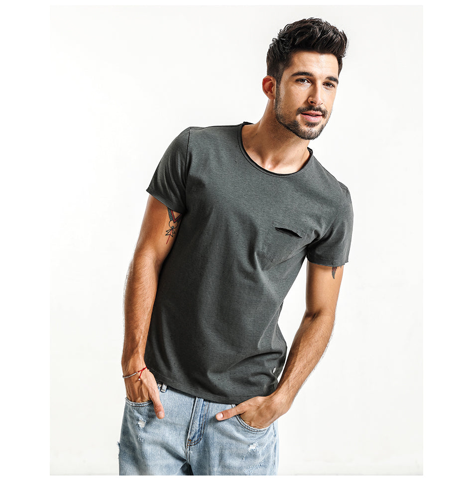 SIMWOOD T Shirts Men 100% Pure Cotton O-neck Brand Clothing Slim Fit Plus Size