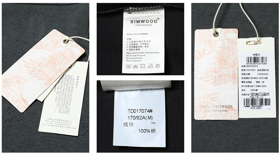 SIMWOOD T Shirts Men 100% Pure Cotton O-neck Brand Clothing Slim Fit Plus Size